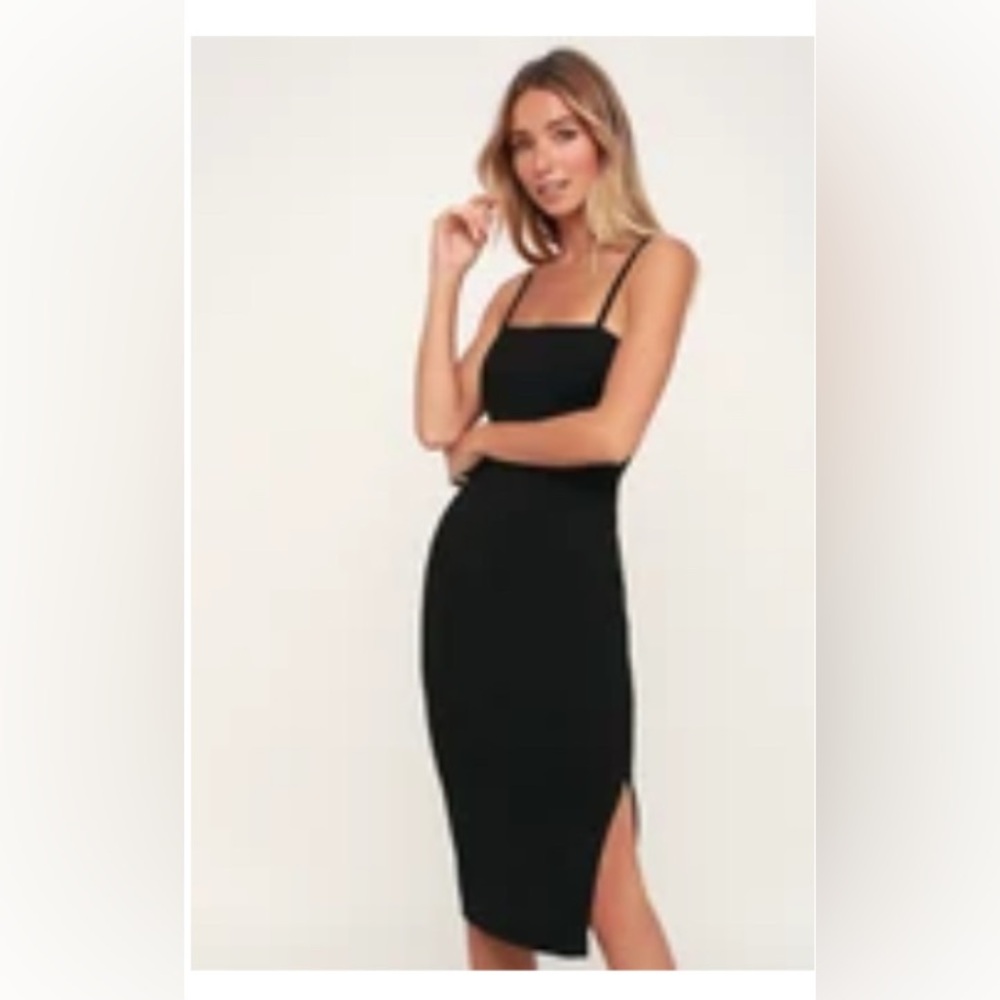 Lulus Paulina Black Bodycon Midi NWT